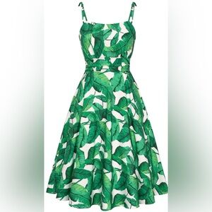 Belle Poque Green Banana Leaf Swing 1950s Style Dress Pockets lined NWT Sz Small